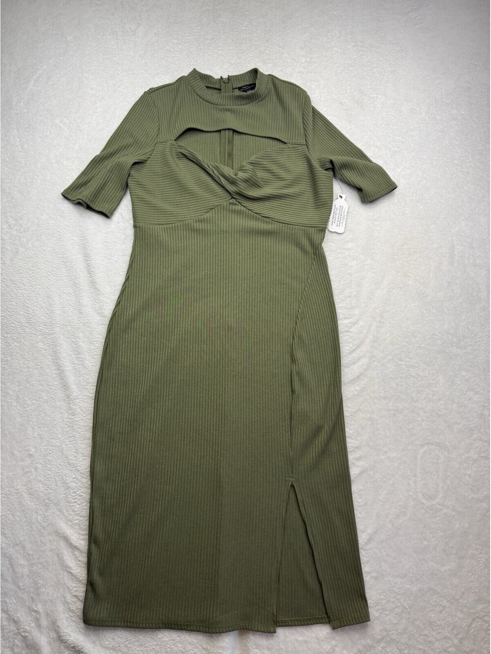 Guess Womens Green Ribbed Cut-Out Front Bodycon Dress Size XL (2511)